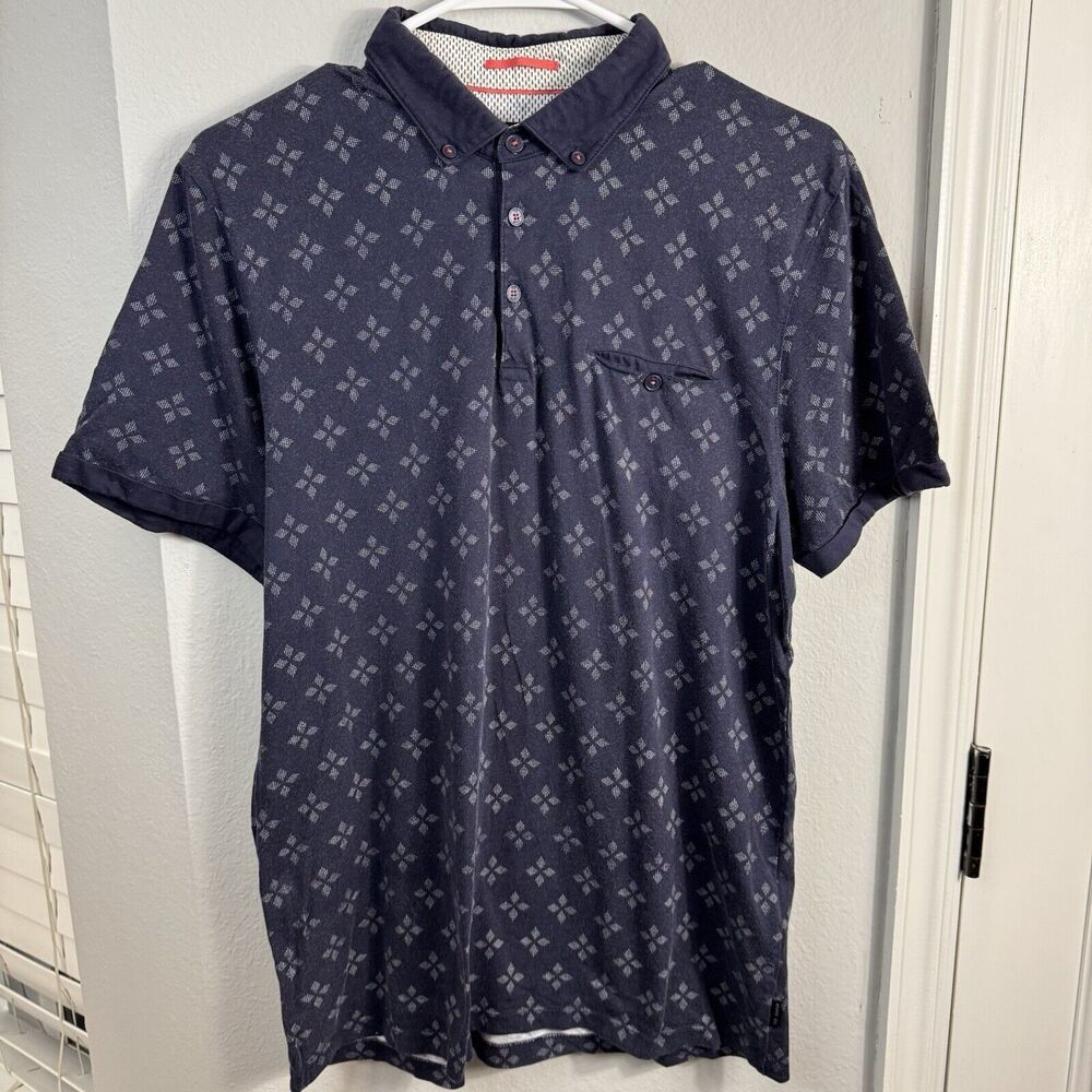 Ted Baker Polo Shirt Mens Size 4 Blue White 100% Cotton‎ Short Sleeve